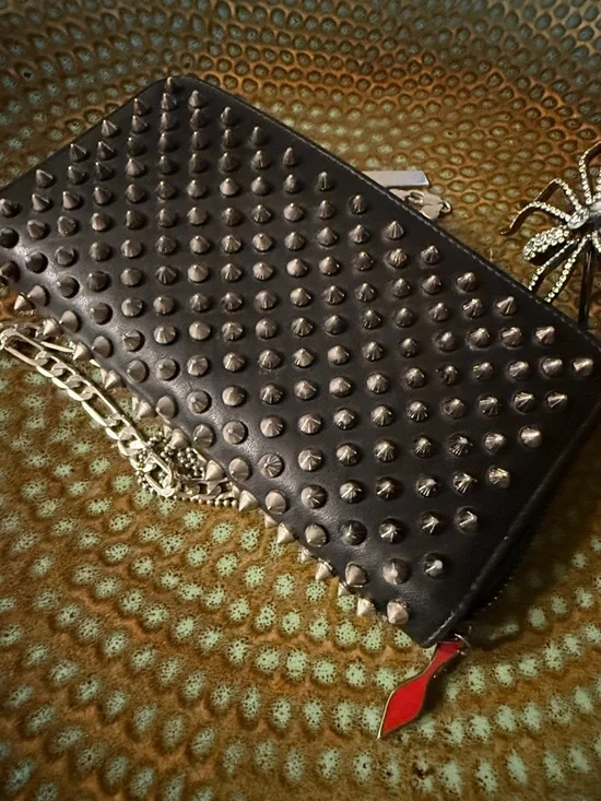 Christian Louboutin Panettone Black Leather Silver Spike Wallet - Picture 7 of 9